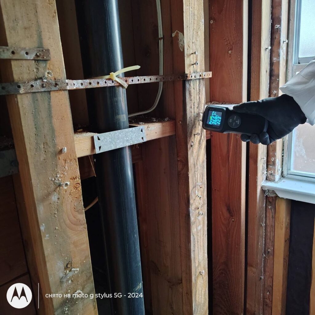 Documentation of second-floor bathroom area affected by water intrusion in San Jose home